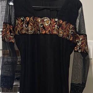 Elegant Black and Gold Paisley Dress